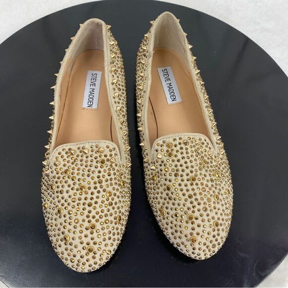 Steve Madden Graanite Studded Loafer Flats Beige Gold 7 - Picture 10 of 12